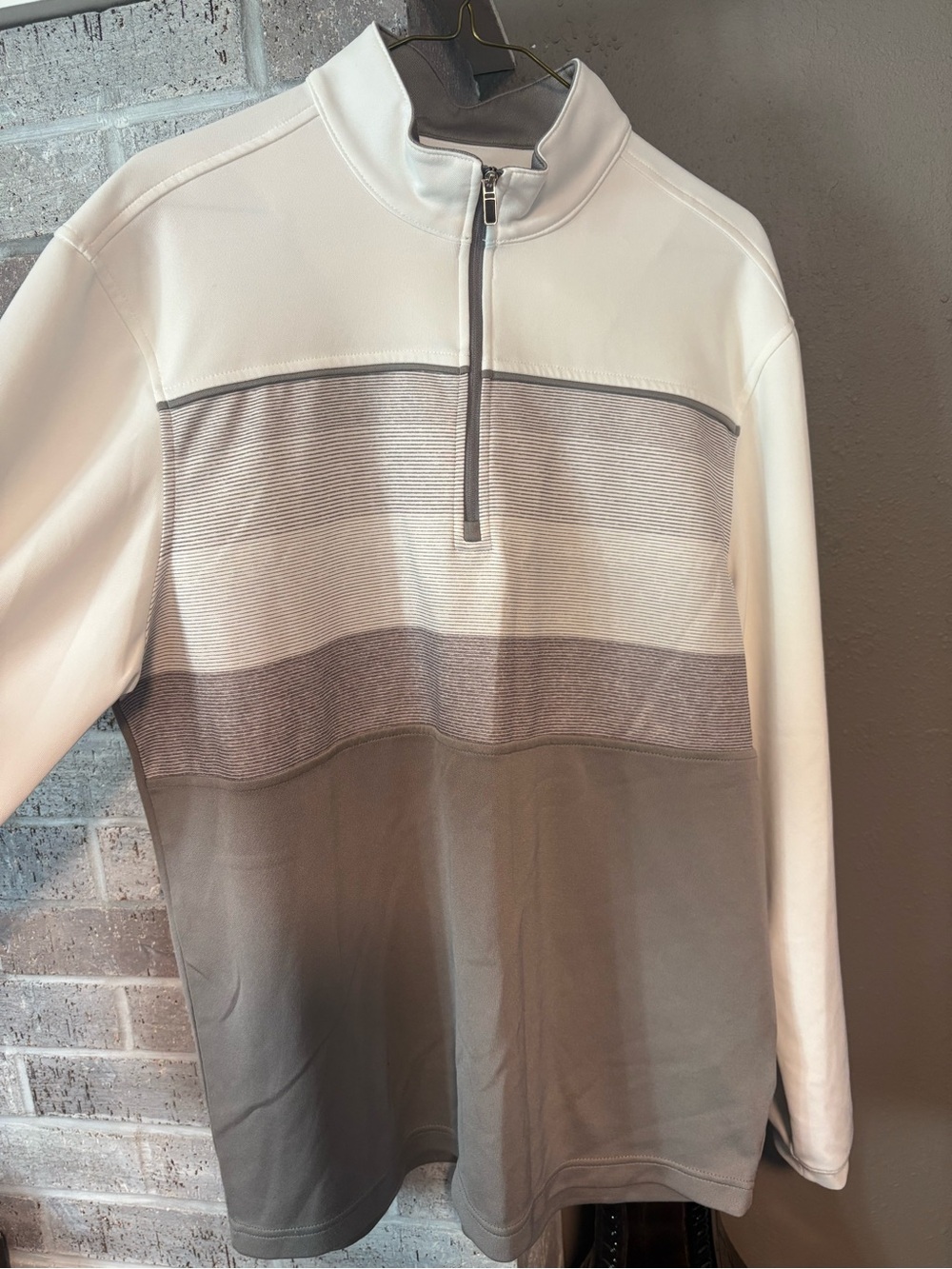 bolle Men's Quarter-Zip Striped Pullover - White and Gray. Never worn!